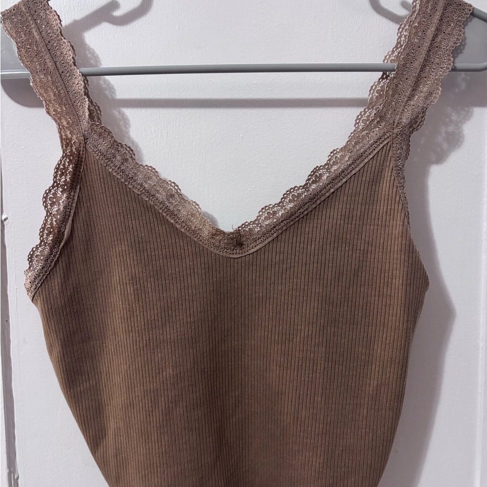 American Eagle Outfitters Brown Ribbed Lace Tank